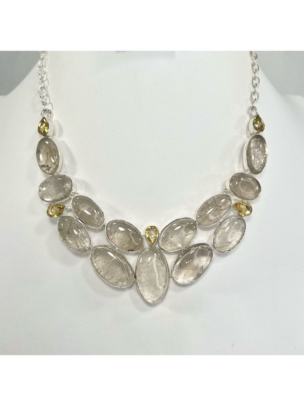 Golden Rutile Quartz 925 Large Gemstone Necklace